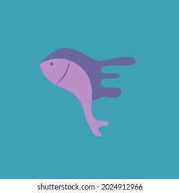 pink sea fish logo blue background