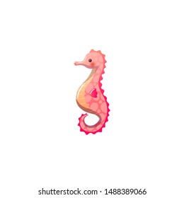 Pink sea horse. Raster illustration in the flat cartoon style