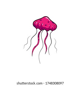 Pink sea jellyfish. Vector image isolated on a white background.In the style of a cartoon, funny for children. the is wildlife. symbol .icon .sticker. illustration for children's books