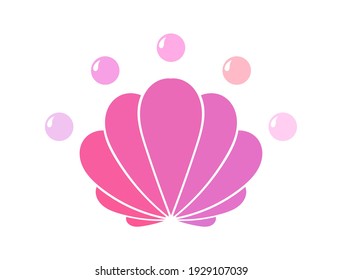 Pink sea shell with pearls on white background. Seashell icon. Vector illustration