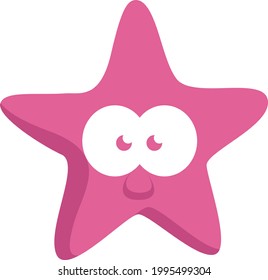 Pink Sea Star, Illustration, On A White Background.