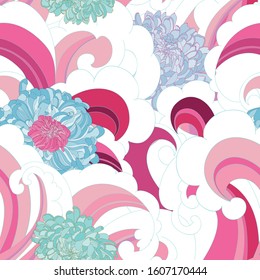 Pink Sea Wave Seamless Vector Botanical Fashion Pattern