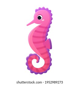 Pink seahorse vector image. The illustration is isolated on a white background. Cute beautiful sea bunny in cartoon style.
