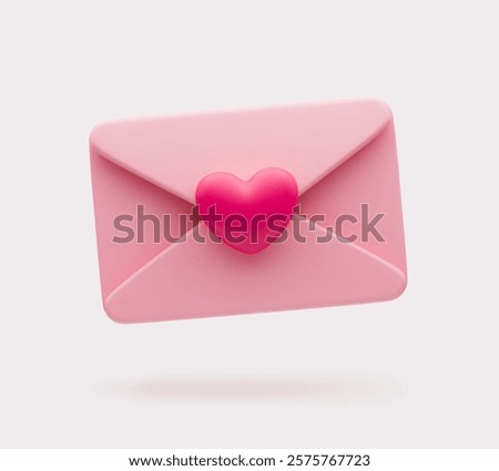 Pink sealed envelope with heart. 3D vector illustration of receiving or sending a letter. Information love transfer. Love letter icon isolated on a white background.