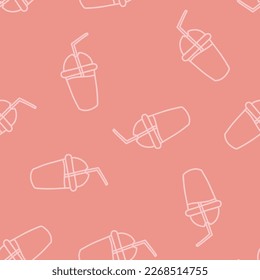 Pink seamles pattern with outline fresh juice