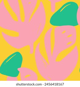 Pink Seamless Abstract Graphic Scribble Wallpaper. Hippie Continuous Color Isolated Style, Seamless Print. Orange Endless Summer Tree Illustration Background. 