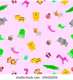 Pink Seamless Background - Baby Animals 
