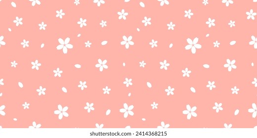Pink seamless banner with white Japanese Sakura flowers