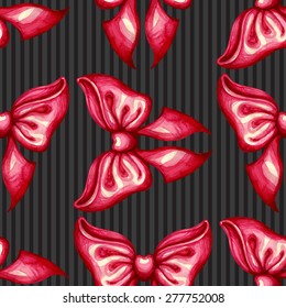 Pink seamless bow pattern.Hand drawn patterns from bows. Simple pattern for your design.Vectorized watercolor drawing.Vector abstract background.Vintage  design. Isolated on a black background