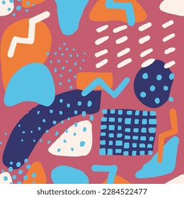 Tarjeta De Pintura Aislada Cepa Pintada De Color Rosa. Tendencia Repetitiva Naranja Hermoso Ornamento, Esbozo Sin Maravilla. Papel Retro de Moda Continua Azul