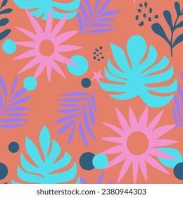 Rosa Nahtloses klassisches modernes Design. Orangefarbenes, mehrfach dekoratives Element, Nahtloses Tapete. Farbige kontinuierliche Doodle Branch Einladung Druck. 
