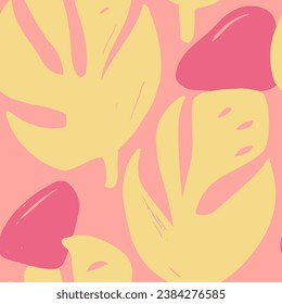 Pink Seamless Color Foliage Template Vector. Yellow Repeated Abstract Simple Quill, Seamless Background. Blue Repetitive Nature Fresh Scribble Pattern. 