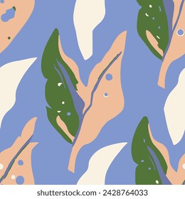 Vector de forma artística contemporánea sin costuras rosa. Blue Continuous Nature Beach Invitación, Fondo de pantalla sin fisuras. Impresión de acuarela moderna clásica repetida naranja. 