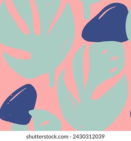 Pink Seamless Creative Graphic Fabrics Design. Light Repetitive Classic Beach Shape, Seamless Texture. Black Seamless Nature Modern Artwork Pattern. 