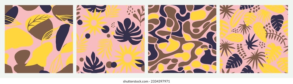 rosafarbene Nahtlose, einzelne Vorlage Set. Blauer, mehrfarbiger, eleganter Zweig, Nahtlose Kunst. Purple Endless Summer Fresh Style Tapete. 