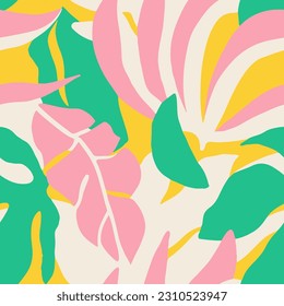 Pink Seamless Creative Tree Artwork Wallpaper. Green Continuous Elegant Plant Shape, Seamless Vector. Hippie Repetitive Nature Beach Element Print. 