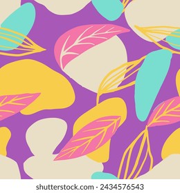 Pink Seamless Decoration Palm Surface Art. Bright Repetitive Doodle Decorative Quill, Seamless Print. Orange Endless Creative Garden Template Vector. 