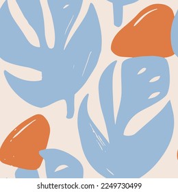 Pink Seamless Doodle Beauty Template Art. Colorful Seamless Color Palm Paint, Seamless Texture. Hippie Continuous Classic Plant Ornament Design. 