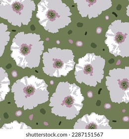 Pink seamless doodle pattern drawn by hand on a green background