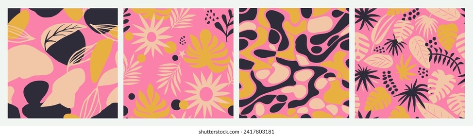 Pink Seamless Elegant Beautiful Template Pattern. Hippie Continuous Nature Foliage Surface, Seamless Texture. Gradient Repetitive Creative Spring Leaves Background. 
