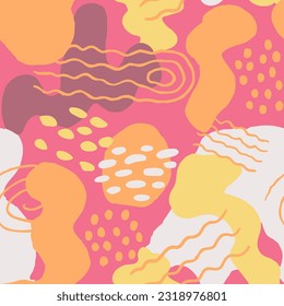Blob De Líneas Gráficas Elegantes Y De Color Rosa. Elemento sencillo de garabato inmaculado púrpura, textura sin soldadura. Colorido Y Continuo Diseño Hermoso Esbozo De Ornamentos