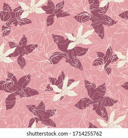 Patrón floral transparente rosa. Vector contorno textura abstracta para tela, tejido doméstico, ropa de cama.