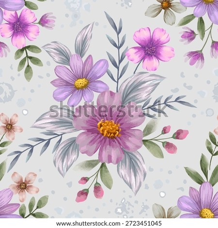 Pink seamless floral pattern vector illustration with spring flowers and nature elements