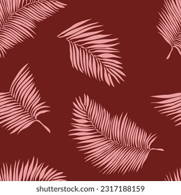 pink seamless floral vector leaf pattern on red background