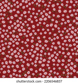 vector floral sin costura rosa flores pequeñas con un patrón de hojas verdes sobre fondo rojo