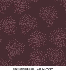 vector floral rosa sin soldadura floral pequeñas flores hojas patrón de liras en fondo marrón