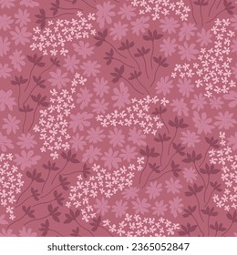 pink seamless floral vector small flowers pattern on red background