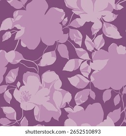 pink seamless floral vector texture flowers leaves pattern on violet background
