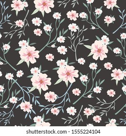 pink  seamless flowers pattern. Delicate petals and vibrant blossoms create an artistic and vintage botanical illustration. Perfect for wallpaper, fabric, wrapping paper and more.