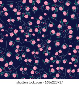pink seamless flowers pattern. Delicate petals and vibrant blossoms create an artistic and vintage botanical illustration. Perfect for wallpaper, fabric, wrapping paper and more.