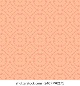 Pink seamless geometric pattern, peach shade of Pantone color 2024 for template. Texture of circles and arcs for creating wallpaper and textiles.