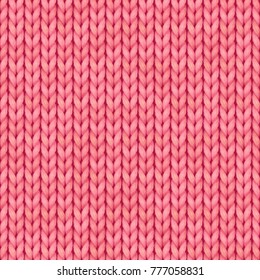 Pink Seamless knitted pattern. Woolen cloth. Christmas Red Knitted Pattern for greeting card, banner, backgrounds, wallpaper. Vector illustration.