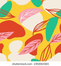 Pink Seamless Nature Artistic Watercolor Vector. Bright Repetitive Summer Retro Textile, Seamless Art. Black Continuous Contemporary Tree Illustration Background. 