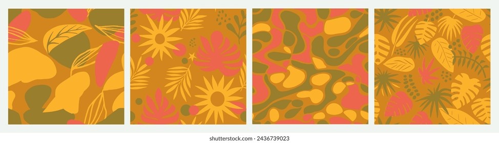 Pink Seamless Nature Flora Style Vector. Purple Endless Contemporary Vintage Decor, Seamless Background. Green Repeated Summer Plant Paint Print. 