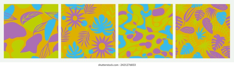 Pink Seamless Nature Retro Lines Print. Green Seamless Elegant Bloom Artwork, Seamless Collection. Vivid Repeated Decoration Vintage Leaves Wallpaper. 