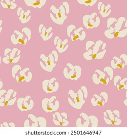 Pink seamless pattern with abstract white flowers. Vector square background, illustration, print, design. Japanese style