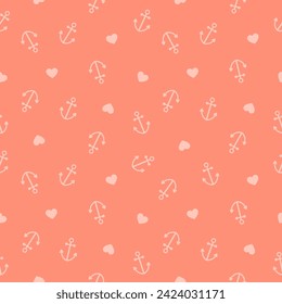 Pink seamless pattern with pink anchors and hearts