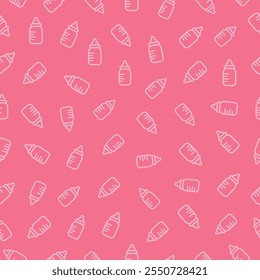 Pink seamless pattern with baby bottles