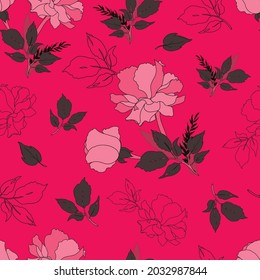 Pink Seamless Pattern Background with Roses