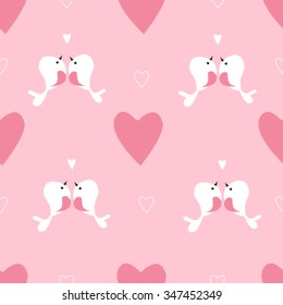 The pink seamless pattern with birds and hearts.