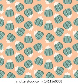 Pink seamless pattern with blooming cacti