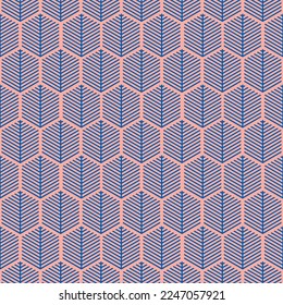 Pink seamless pattern with blue geometric abstract tree