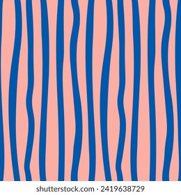 Pink seamless pattern with blue wavy lines