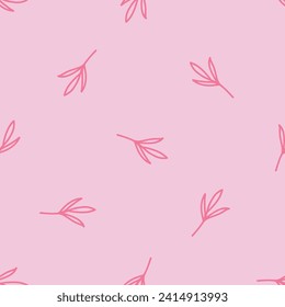 Pink seamless pattern with boho leaves