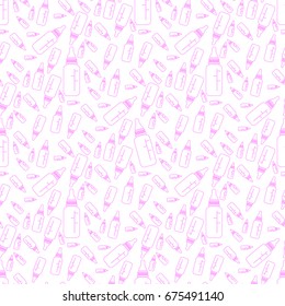 pink seamless pattern of a bottle for a newborn, contours. vector