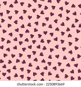 Pink seamless pattern with burgundy hearts